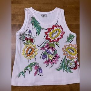 Y2K 2000s Flora Sequins Haven Blue Ribbed Tank Top Zara Larsson